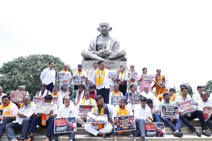 ಕಾಂಗ್ರೆಸ್‌ನ ಗೂಂಡಾ ಸಂಸ್ಕೃತಿ ವಿರುದ್ಧ ಬಿಜೆಪಿ ಪ್ರತಿಭಟನೆಯ ಬಿಸಿಗೆ ನಡುಗಿದ ವಿಧಾನಸೌಧ