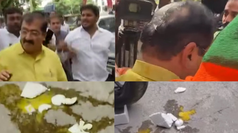 ಕೆಪಿಸಿಸಿ ಕಚೇರಿ ಎದುರು ಹೈಡ್ರಾಮಾ: ಬಿಜೆಪಿ ಶಾಸಕ ಬಿ.ಪಿ. ಹರೀಶ್‌ಗೆ ಮೊಟ್ಟೆ ಎಸೆತ